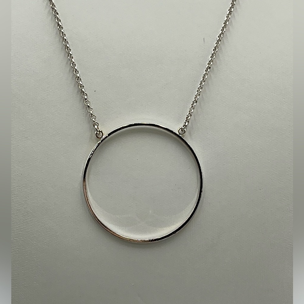 Lele Sadoughi Circle‎ Pendant 18" Necklace Silver Tone Round Dainty Chain